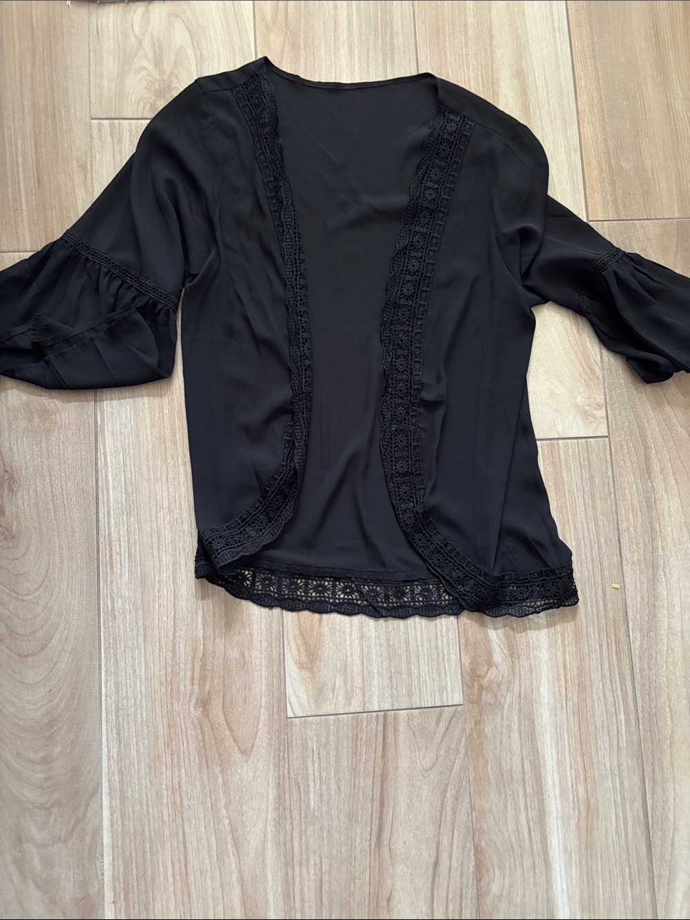 Black Lace-Trim Women's chiffon cardigan